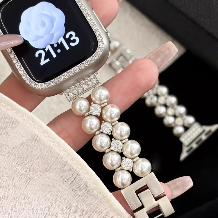 适用小米手环9pro表带红米watch6/5手表小香风双排珍珠链10女