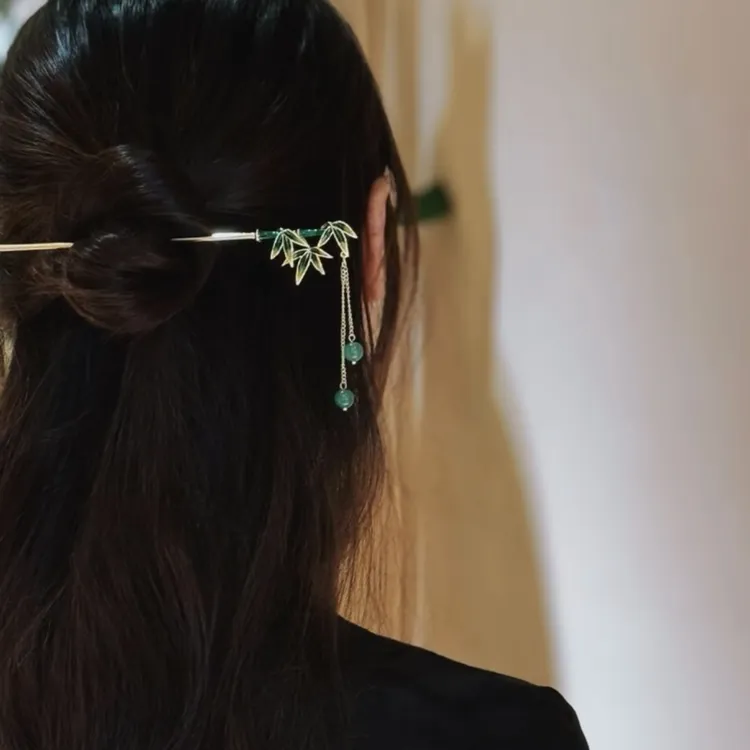 发簪古风高级感竹叶流苏发簪女新中式旗袍盘发头饰发钗簪子