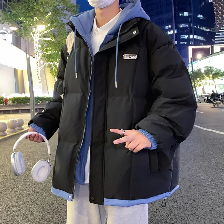 玛斯柏假两件棉衣男士冬季宽松加厚保暖男生潮流帅气连帽棉服外套