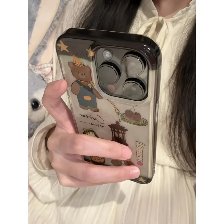 可爱拼色时钟帽子小狗适用苹果17双层IMD手机壳华为vivoppo小米17