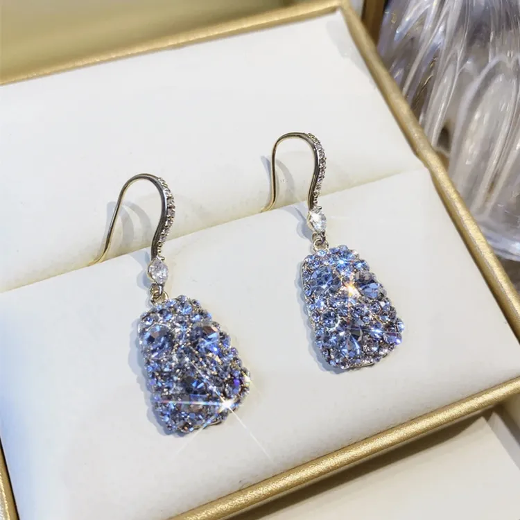 铜合金耳饰 爆款精致闪闪方块耳环耳钩气质轻奢高级感2025新款