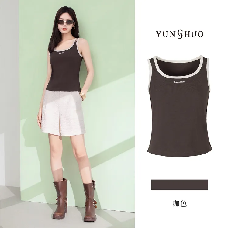 允硕新品时尚百搭字母夏季气质无袖修身吊带背心女简约上衣315050