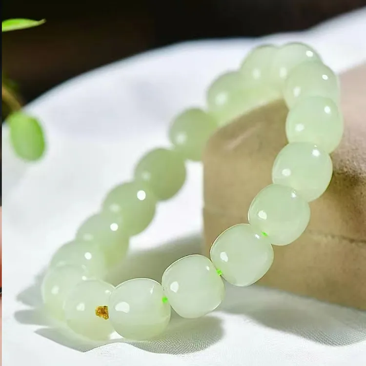 新疆和田玉老型珠手串晴水色天然玉石情侣款手链温润细腻高档大气