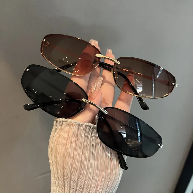 无框Y2K墨镜时尚太阳镜辣妹欧美个性防晒显脸小遮阳大脸2025新款