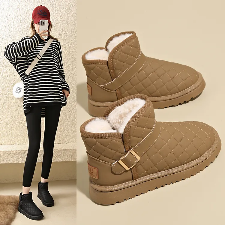 皮毛一体雪地靴女款冬季加绒加厚棉鞋2025新款女鞋防水保暖短靴子