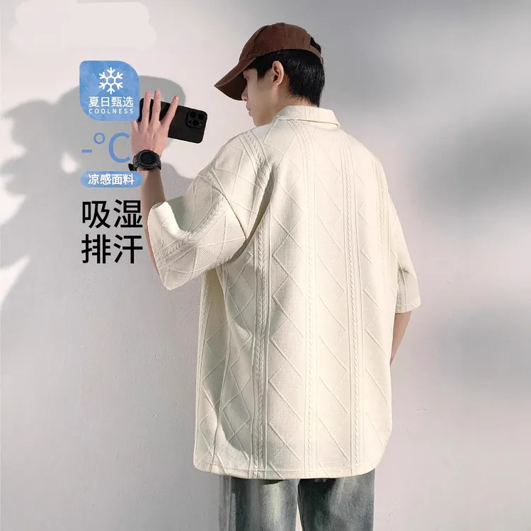 夏季2025新款潮流港风短袖polo衫男士薄款痞夏季痞帅冰丝polo衫