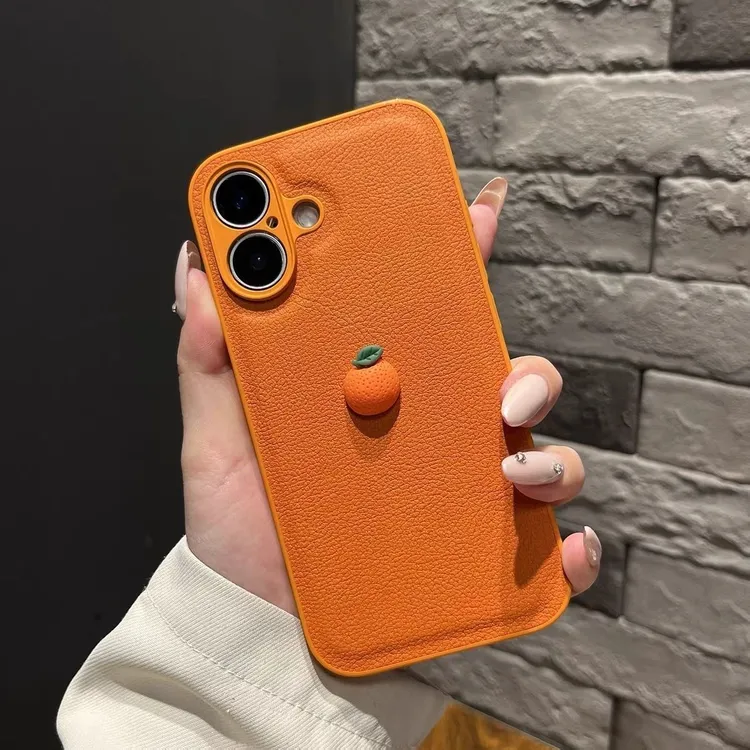 橙色立体小橘子适用苹果17promax手机壳iphone16/15/14pro简约13