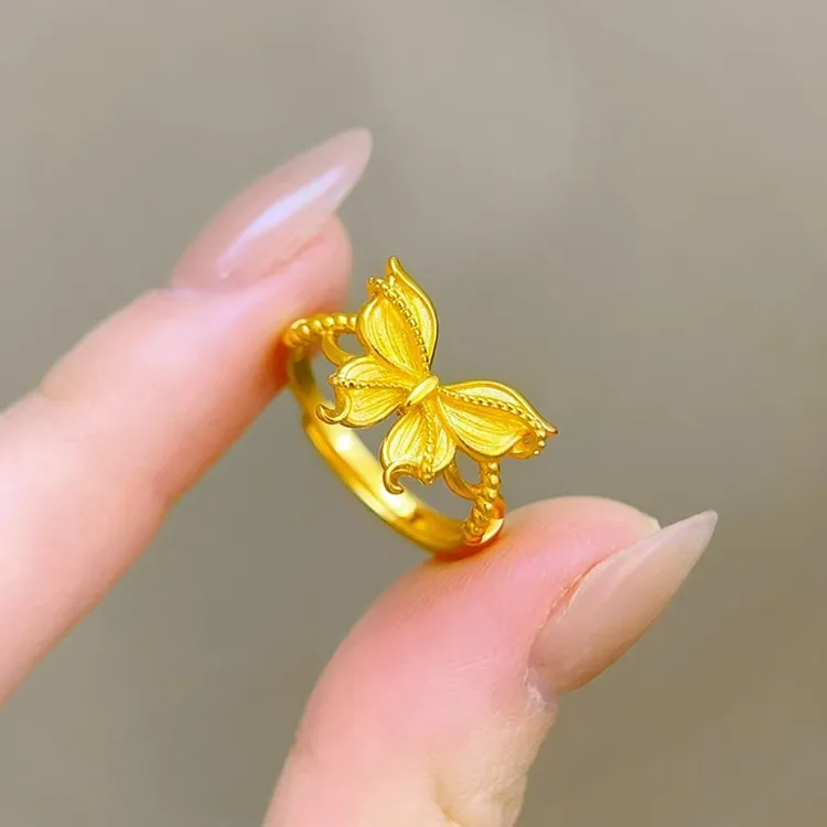 花丝缤纷蝴蝶戒指烟雨梦蝶小福蝶指环开口戒X