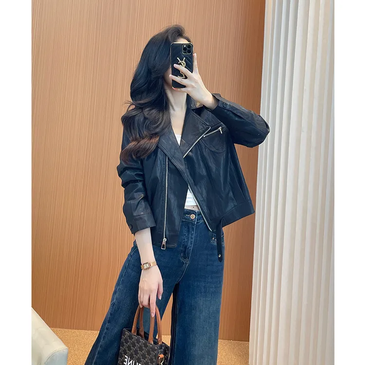 欧洲站黑色皮衣女款2025新款女装高级感正流行欧货爆款正品机车服