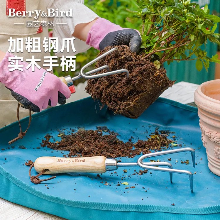 Berry&Bird园艺森林不锈钢三爪家用种花工具盆栽花园松土小型耙子