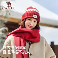 骆驼费尔岛风圣诞2025年冬季新款女针织帽保暖大头围防风毛线帽子