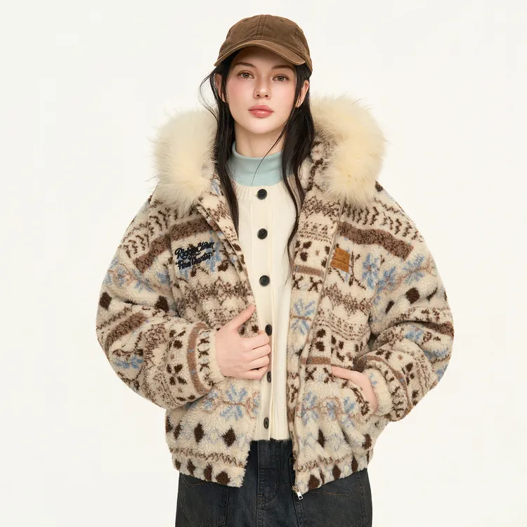 RickyIsClown花卉费尔岛羊羔夹克男新款潮牌情侣装加厚外套女