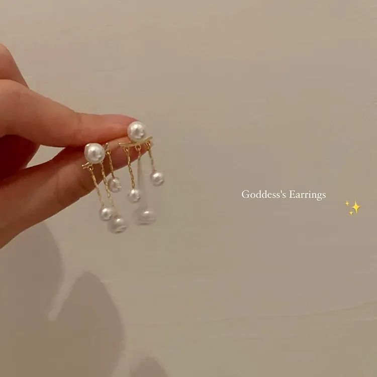 铜合金仿珍珠耳饰 气质珠珠流苏耳环女秋冬百搭耳钉2025新款耳饰