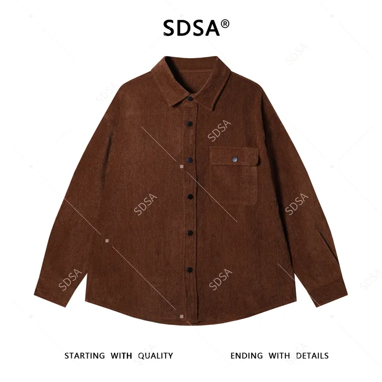 SDSA男士秋冬新款痞帅男装韩版复古肌理感翻领长袖衬衫百搭衬衣