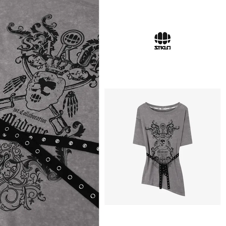 【欧若风】SAKUN复古印花不规则下摆系带连衣裙3152-1804887