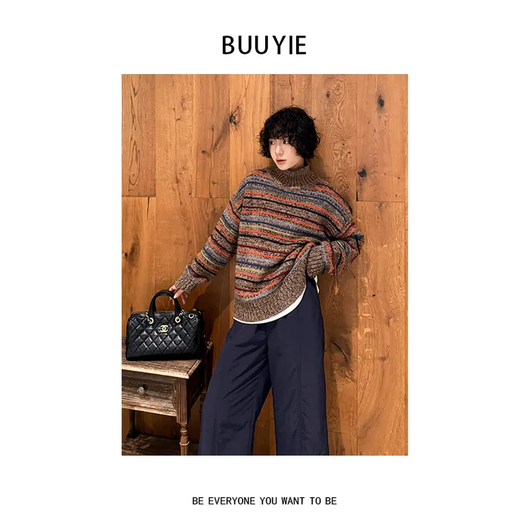 BUUYIE【彩绒】山羊绒绵羊毛兔毛毛衣宽松百搭秋冬季新款251281