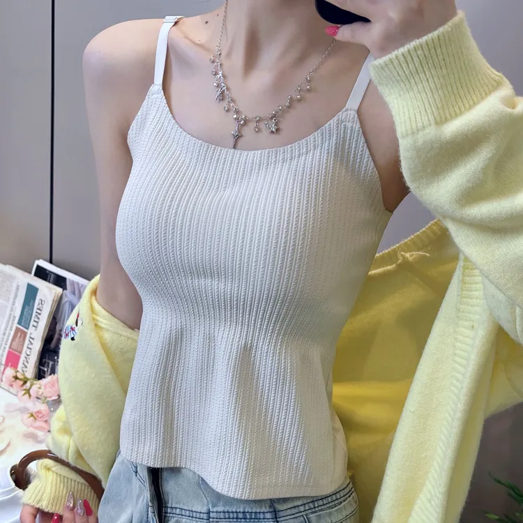 四季显瘦打底吊带防走光内搭外穿美背文胸固定垫白色长百搭