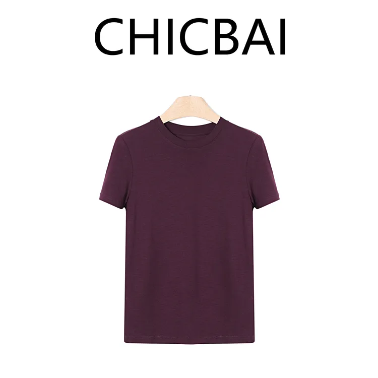 CHICBAI 软糯清冷高支天丝羊毛混纺微凉入夏极简T恤