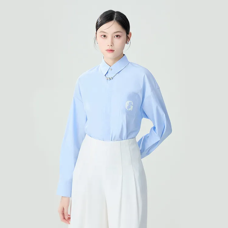 哥弟新款魔法龙系列简约百搭宽松纯色长袖衬衫休闲衬衣女1300989
