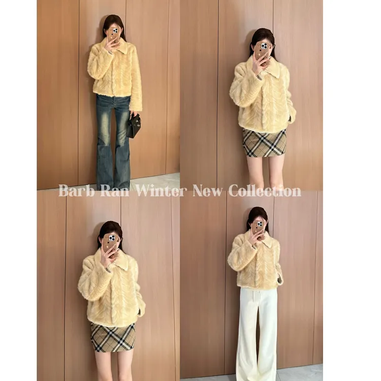 韩系高级感金叶貂环保仿皮草外套女25冬季新款皮毛一体保暖上衣