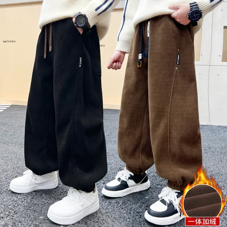 男童冬款加绒宽松卫裤2025新款男孩潮流百搭加厚休闲裤冬季保暖裤