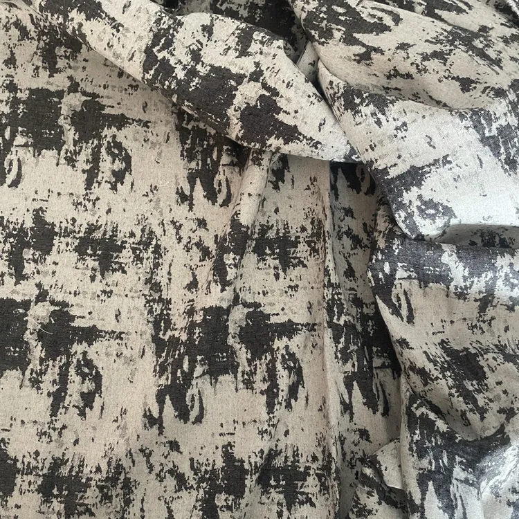 麻棉提花双层黑白水墨画色织国风复古面料晕染