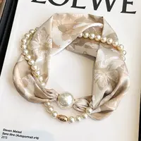 【晚舟zz】磁吸扣珍珠项链长条丝巾女高雅气质围脖懒人搭配薄款围巾
