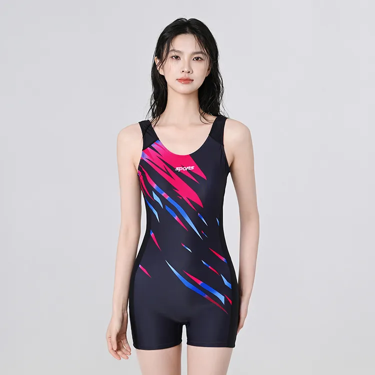 [9053]经典新款连体平角女款大码速干温泉游泳馆专用竞技泳衣