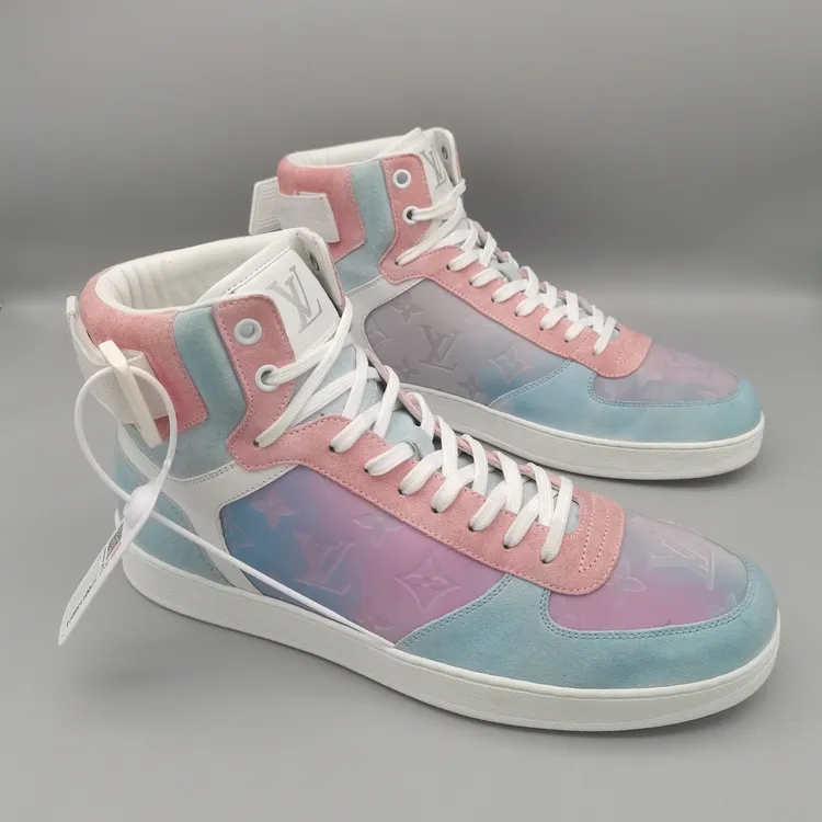 99新 LouisVuitton/路易威登 多彩渐变色老花高帮板鞋7欧VS0051