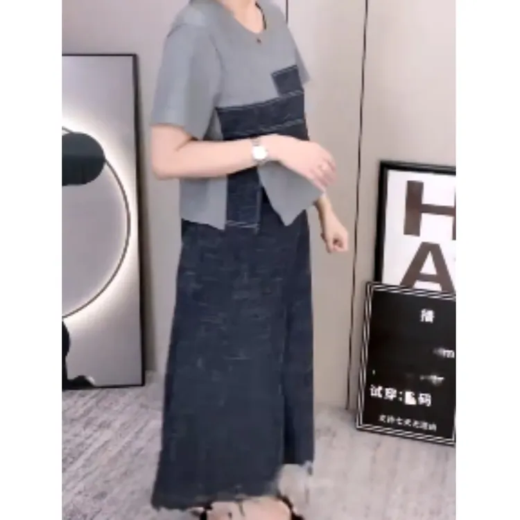 2025夏季新款高腰大码显瘦拼接两件套裤裙