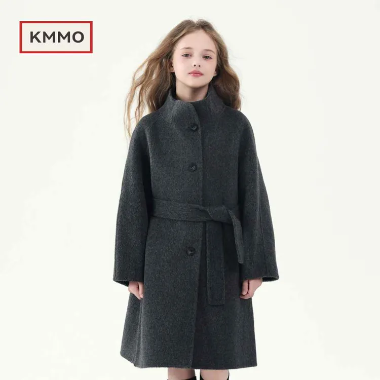 KMMO儿童大衣2025新款冬季女童羊毛呢子外套中长款加绒加厚童装