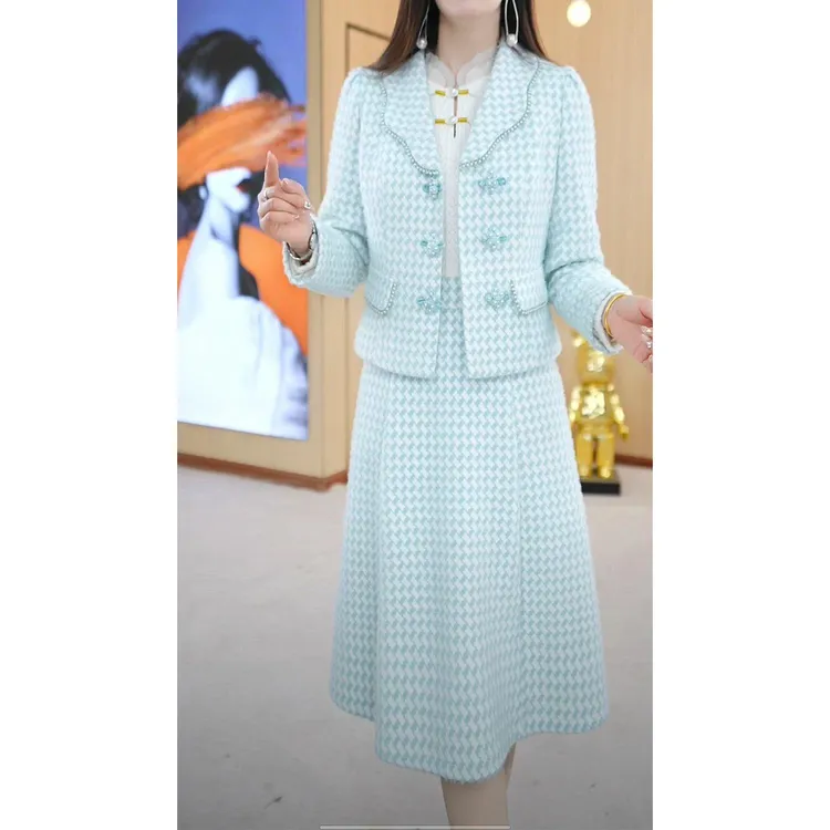 时尚西装领气质显瘦套装女春秋款2024新款加厚半身裙洋气两件套女