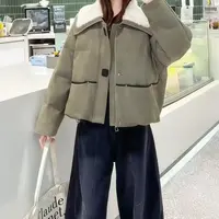 Manmi  隐藏式口袋毛毛拼接翻领棉服外套  2821（C8↑）