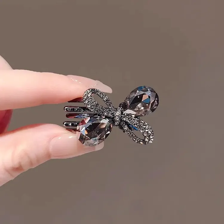 Q蝴蝶结额前碎发刘海鸭嘴夹发夹甜美高级感靓丽水钻侧边夹盘发器