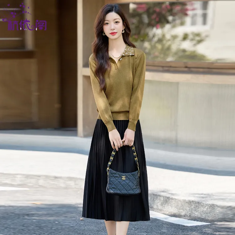 针织衫半身裙两件套装女2025秋季新款时尚减龄大方得体穿搭一整套