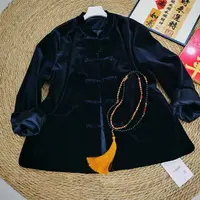 9305早秋新款丝绒拼接加厚新中式国风女士外套