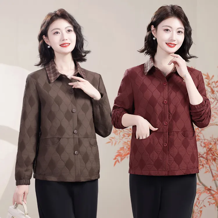 中年妈妈外套春秋洋气上衣2025新款贵夫人中老年女装翻领外套短款