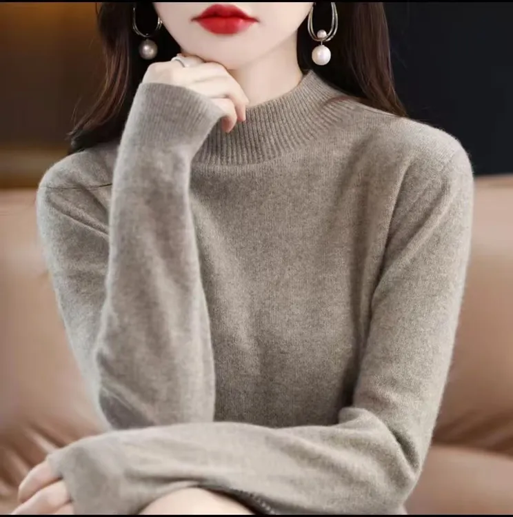【100%羊毛】秋冬新款半高领长袖针织羊毛衫纯色休闲百搭