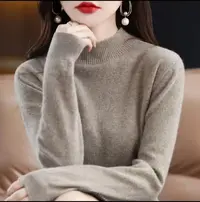 【100%羊毛】秋冬新款半高领长袖针织羊毛衫纯色休闲百搭