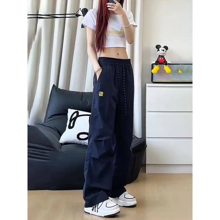 藏青色速干冲锋裤男女夏季薄款美式褶皱伞兵工装裤户外徒步登山裤