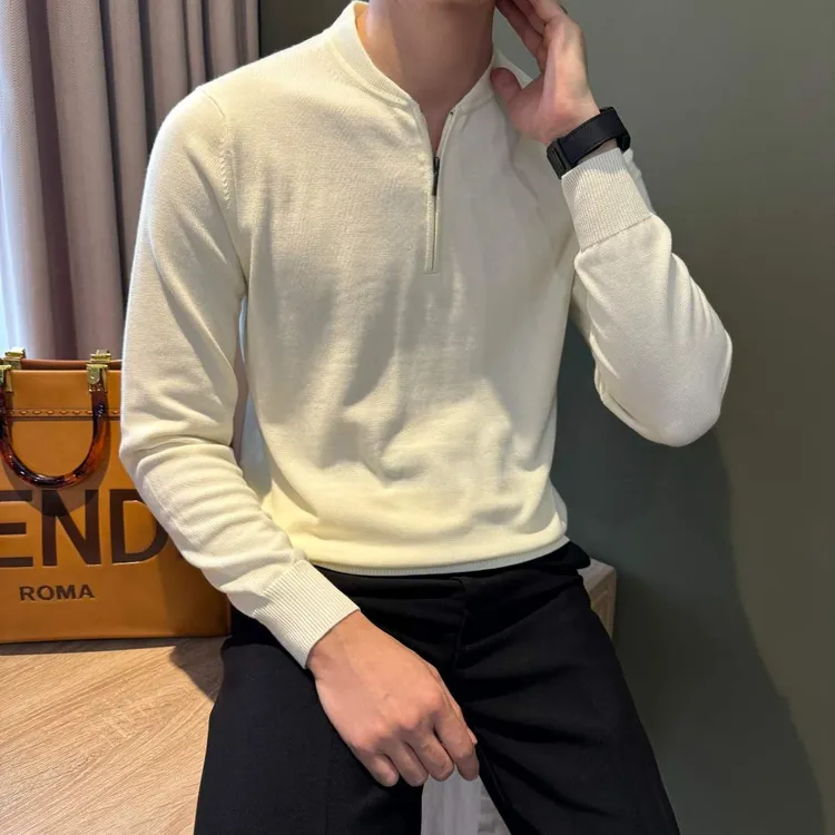 WUSHE物社【丝光羊毛】男士秋冬时尚纯色毛衣半拉链休闲保暖针织衫