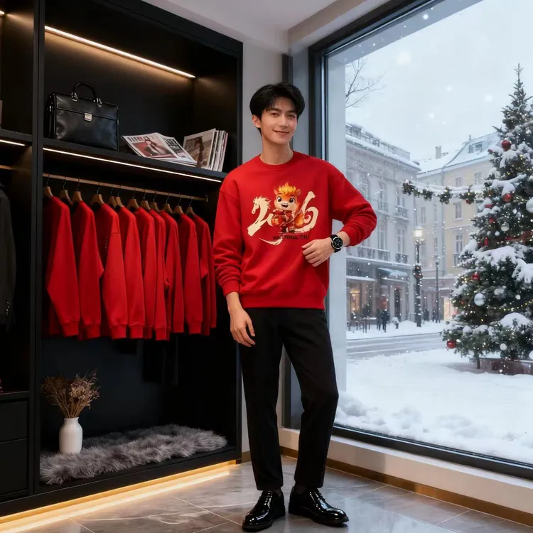 国潮卫衣男女2026马年本命年红圆领打底衫新年战衣加绒春秋情侣装