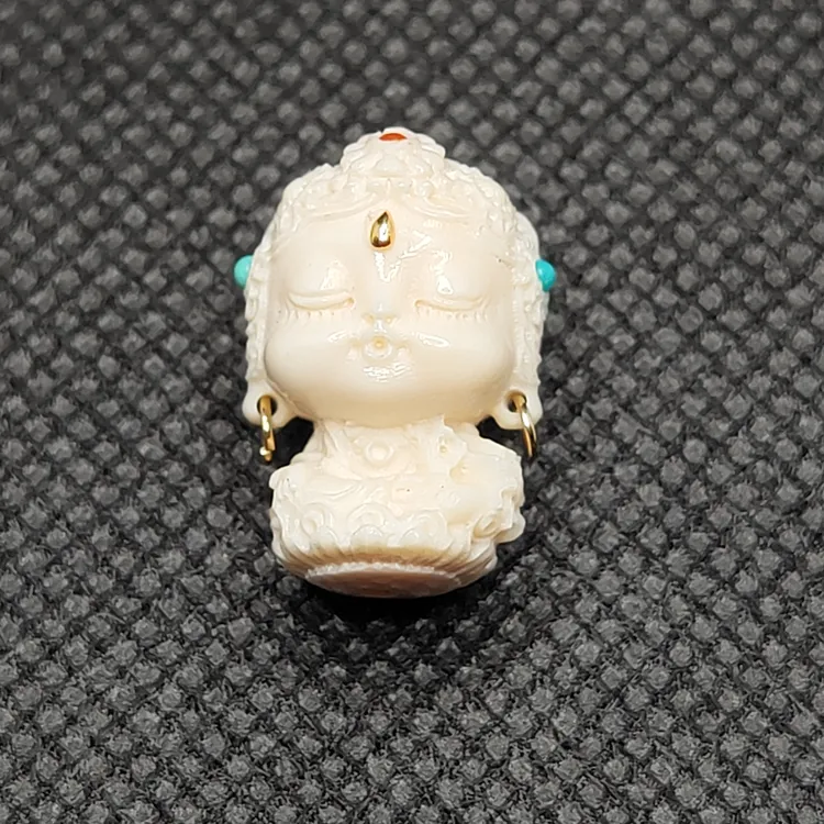 猛犸牙雕刻13.5mm度母手串配饰