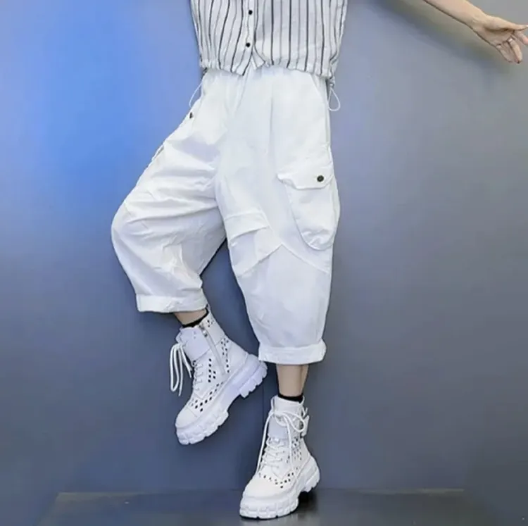 夏季新款韩版时尚设计感女士七分休闲裤小众洋气百搭显瘦牛仔运动
