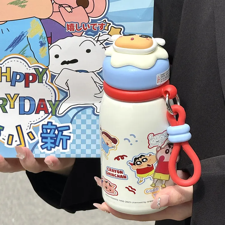蜡笔小新保温杯男女生高颜值可爱带茶隔直饮水杯学生杯子生日礼物