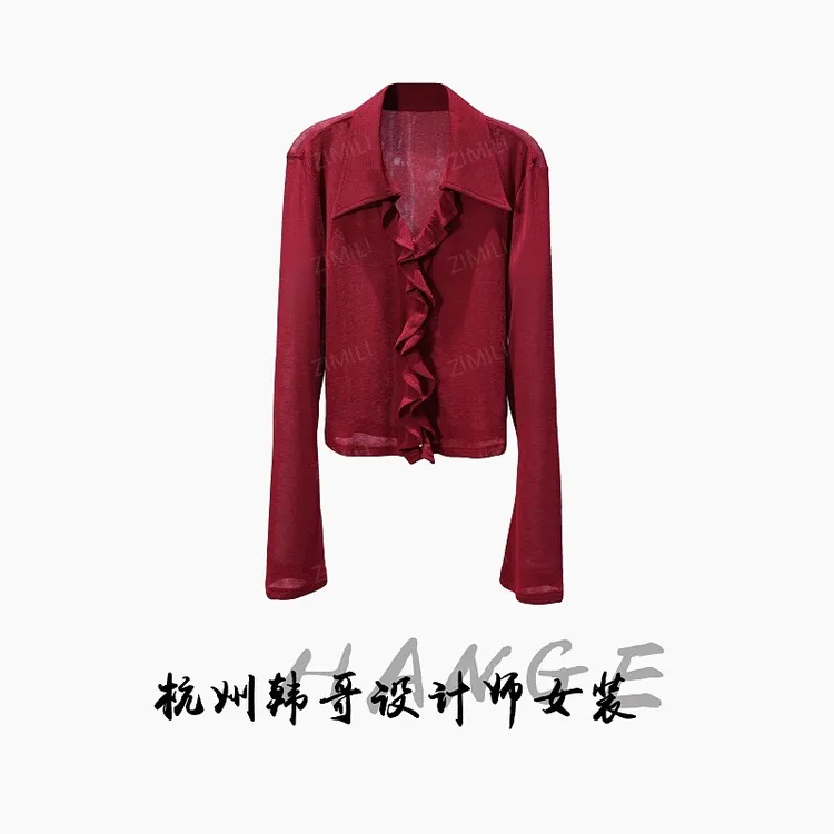 【韩哥女装】2025欧版新品安可拉红喇叭袖时尚高弹气质衬衫9632-A9