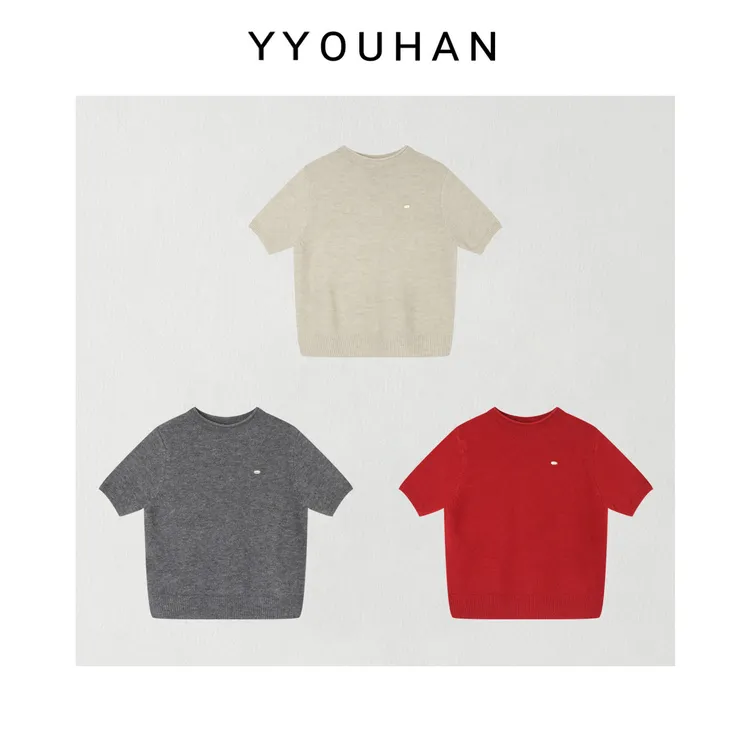 月月 2025冬季新款小众设计极简风百搭修身针织T恤 2512C8649