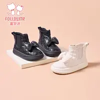 富罗迷女童小香风蝴蝶结雪地靴冬季新款加绒保暖棉鞋3D8355