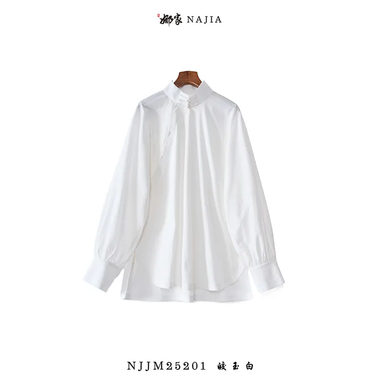 娜家·国风【千灯尽雪】纯白新中式偏开衬衣复古百搭长袖文艺老钱风