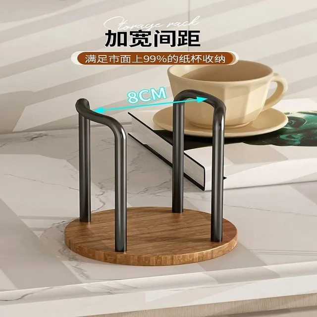 一次性杯子取杯器桌面胡桃木水杯架咖啡放置架中古风纸杯架收纳